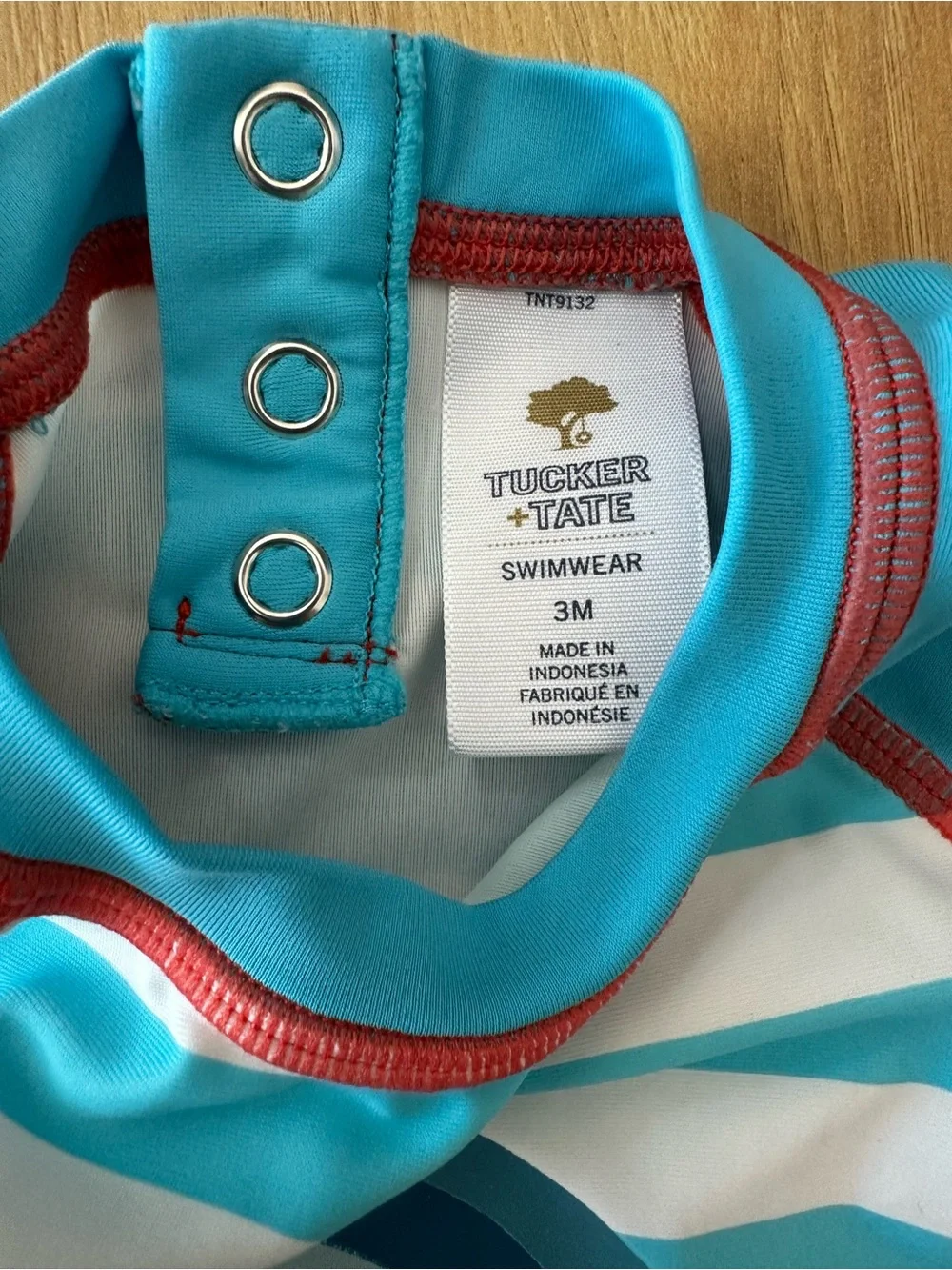 Turquoise Stripe Kids Swim Romper with Wave Graphic